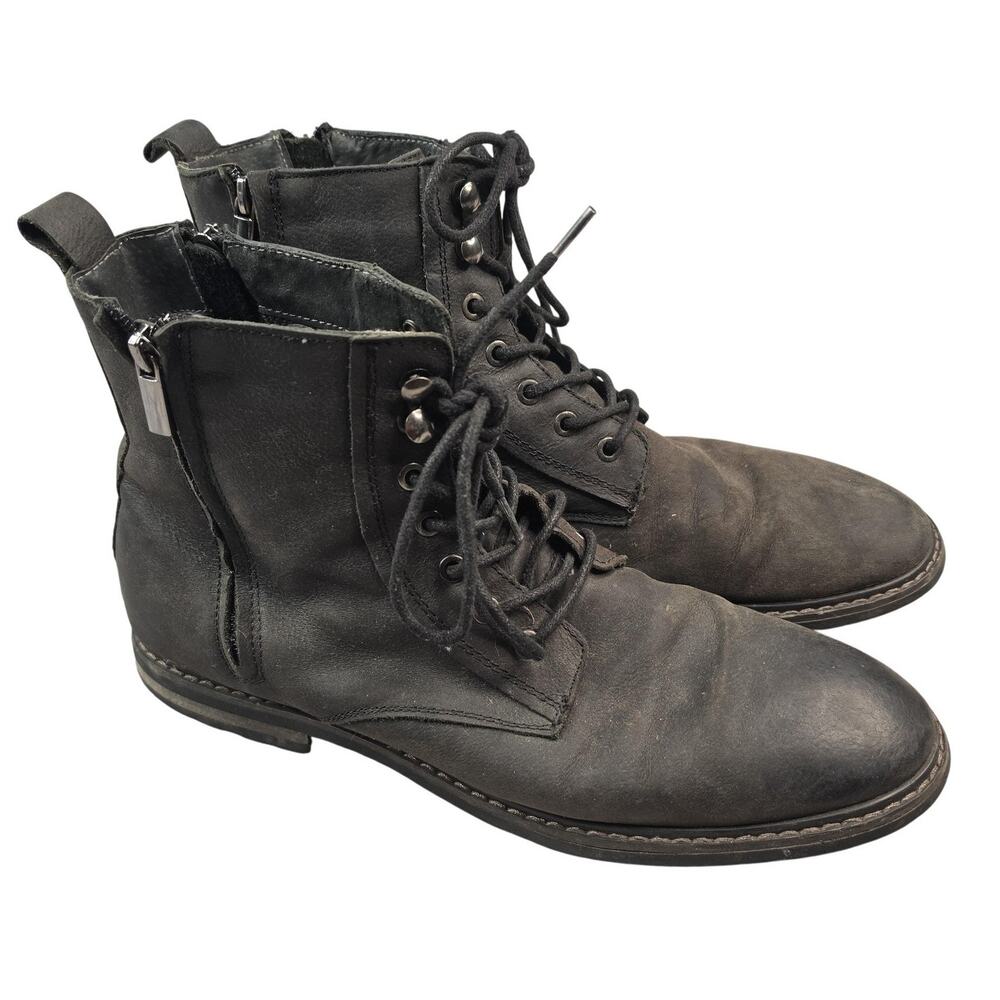 Robert Wayne Boots Mens Size 10 Black Leather Combat Ankle Lace Up Zipper